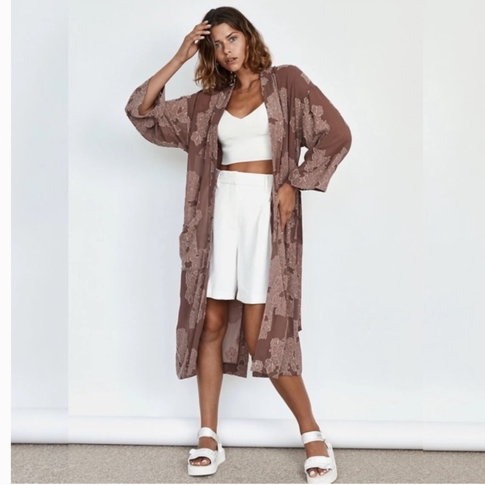 Aritzia Brown Floral Duster Coat